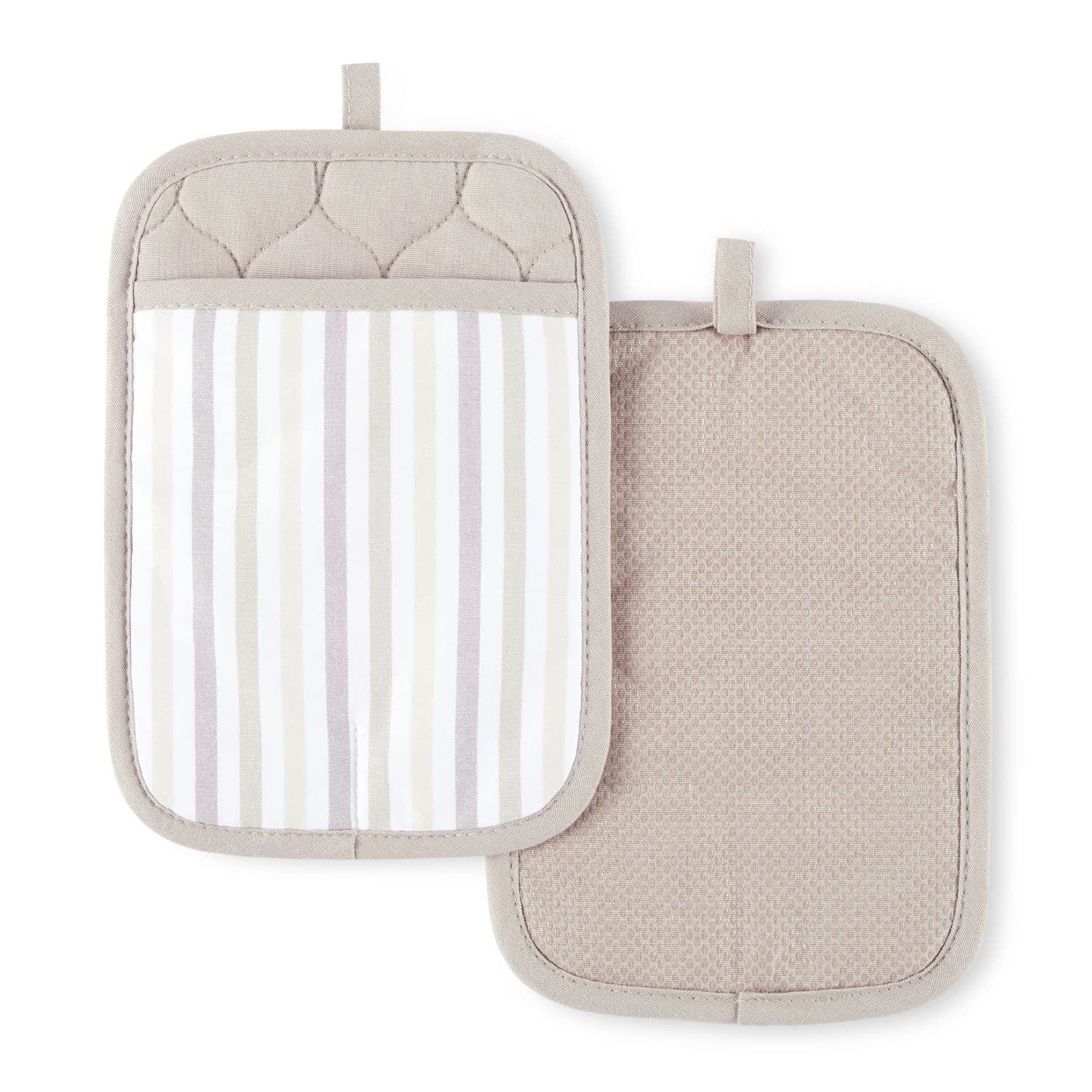 Martha Stewart Daisy Stripe Pot Holder Set, 7"x10", Linen