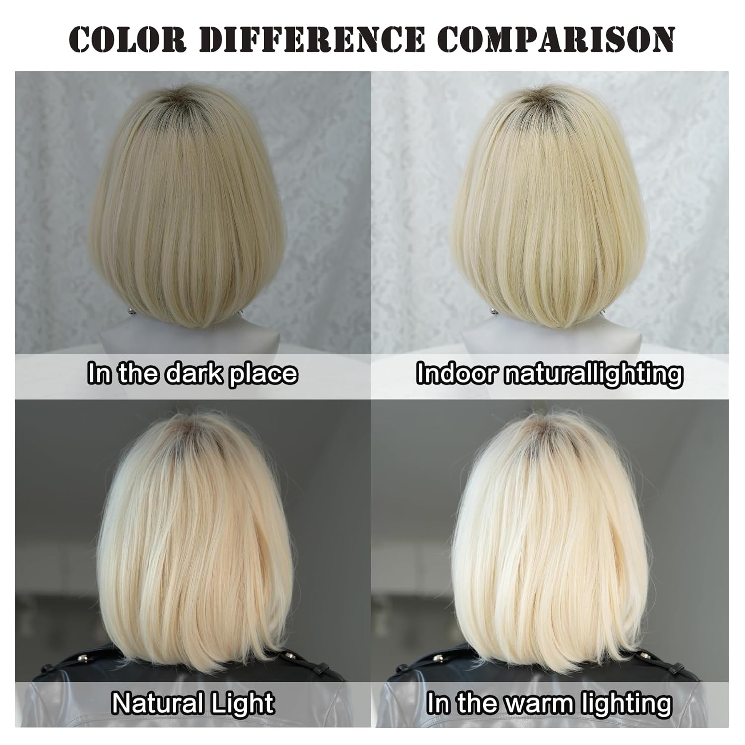 7JHH WIGS Wigs 12in Straight Platinum Bob Layered Cut Wig with Dark Roots Halloween Wig for Women Cosplay Party Side Part Bangs Wigs High Temperature Heat Resistant Fiber Natural Hairline Wig