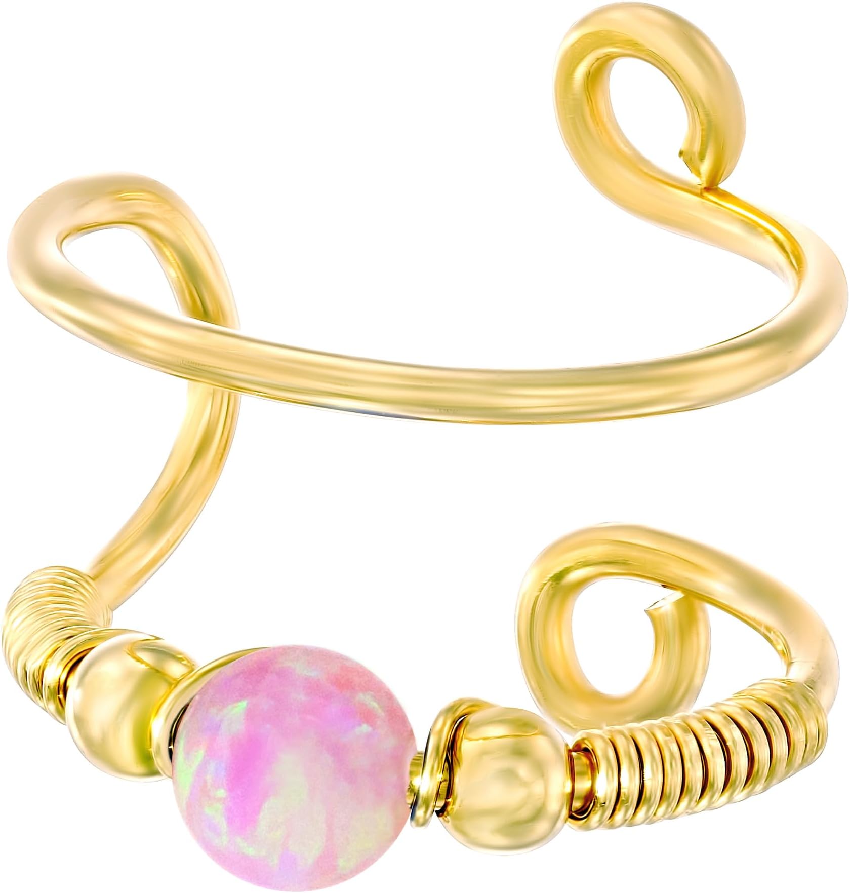 White/Light Blue Opal Ear Cuff/Fake Conch Piercing/Ear Cuff Wrap Earring/Clip on Earring/Faux Conch Ring/Handmade Jewelry Gold Filled (Pink Right Ear, gold-filled)