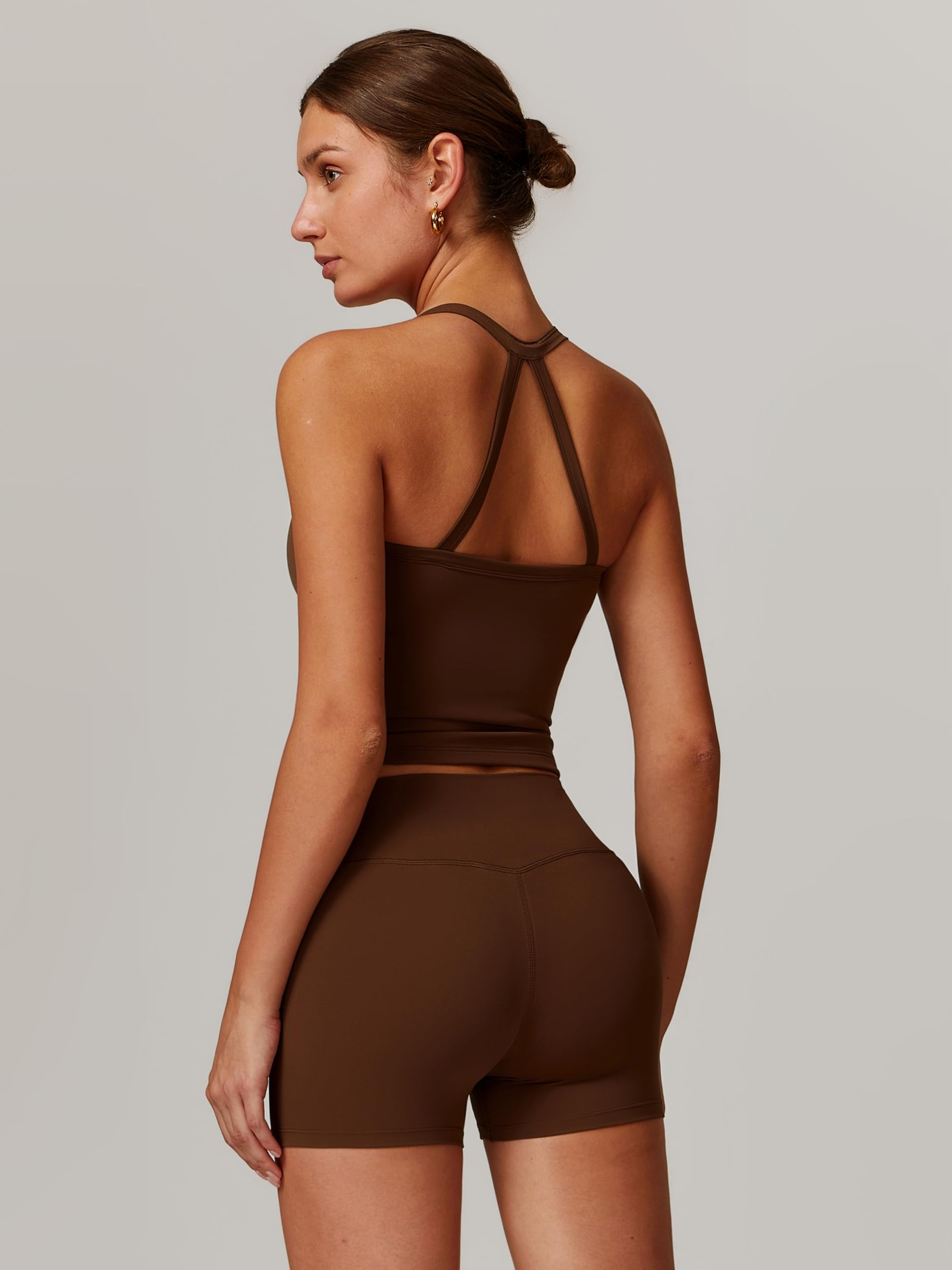 Odizli Set sportivo da donna senza maniche con reggiseno + pantaloncini a vita alta, per palestra, allenamento, yoga, fitness