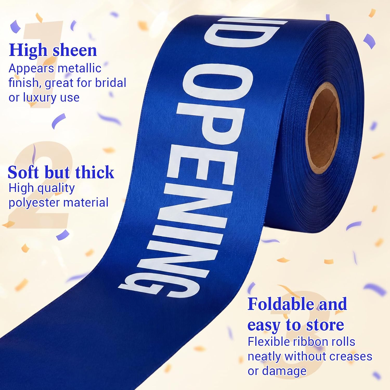 Blue Grand Opening Ribbon, 4 Inch 25 Yards Satin Ceremonial Printed Ribbon Roll with Bold White Print for Cutting Ceremony Kit Grand Opening Decorations Supplies Store Business Events