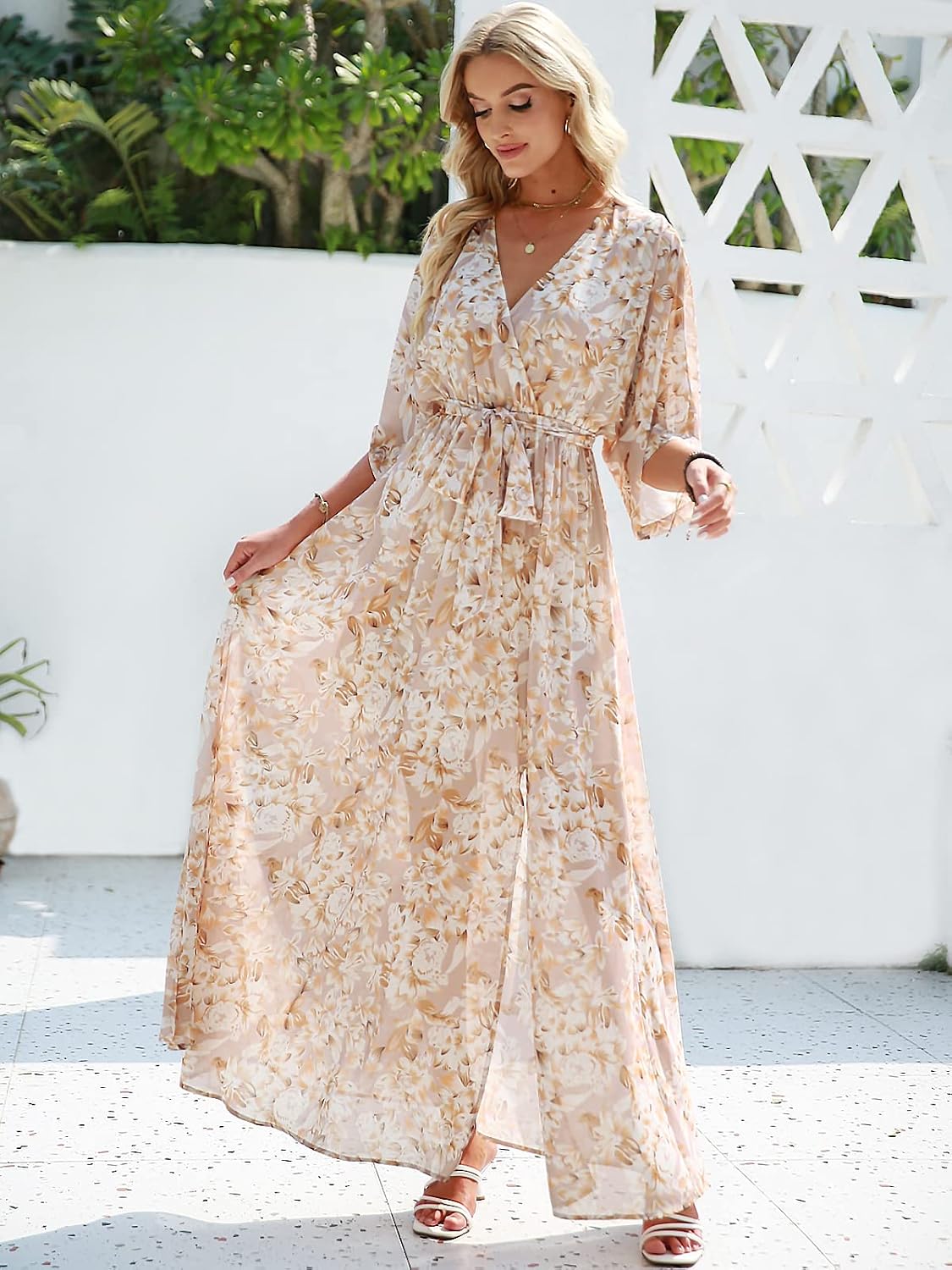 ANRABESS Womens Boho Floral Wedding Guest Maxi Dress image 3