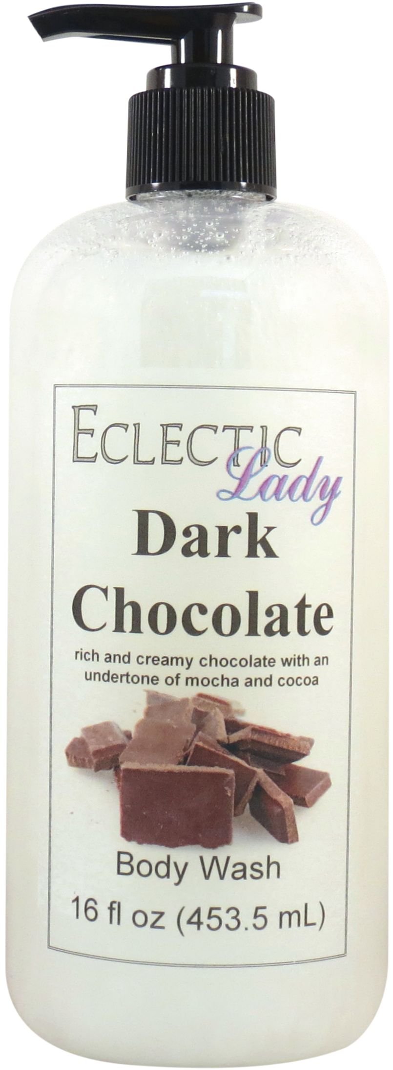 Eclectic Lady Liquid Pearl Body Wash - Dark Chocolate Scent 3-in-1 Use For Bubble Bath, Hand Soap & Body Wash, Phthalate-Free Dark Chocolate Fragrance, Handcrafted in USA (16 oz)