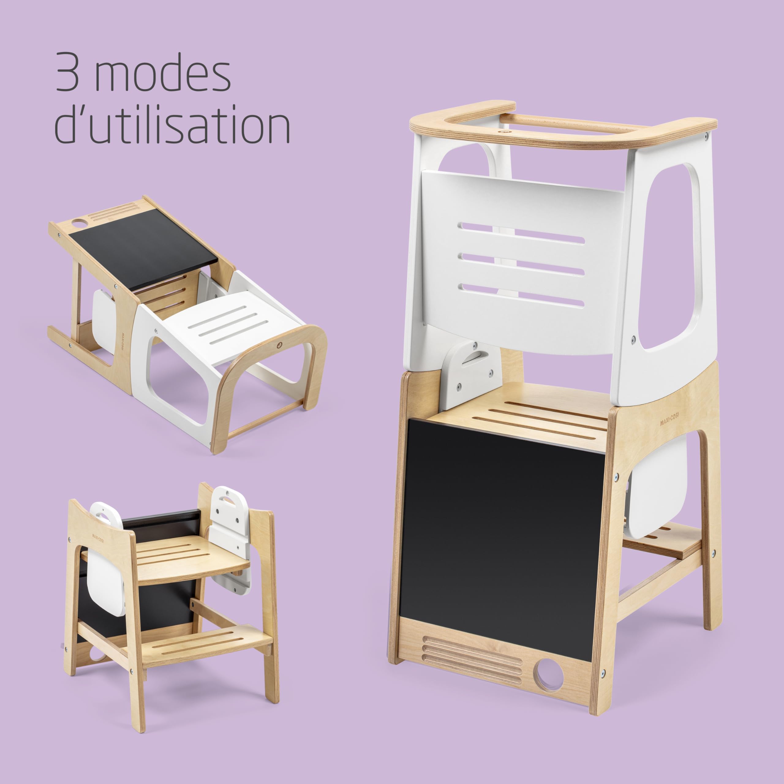 Maxi-COSI Toucan 3-en-1 Tour d'observation Enfant Montessori Bois 1,5-99 Ans 10-150 kg 3 hauteurs Bois Certifié FSC 100%
