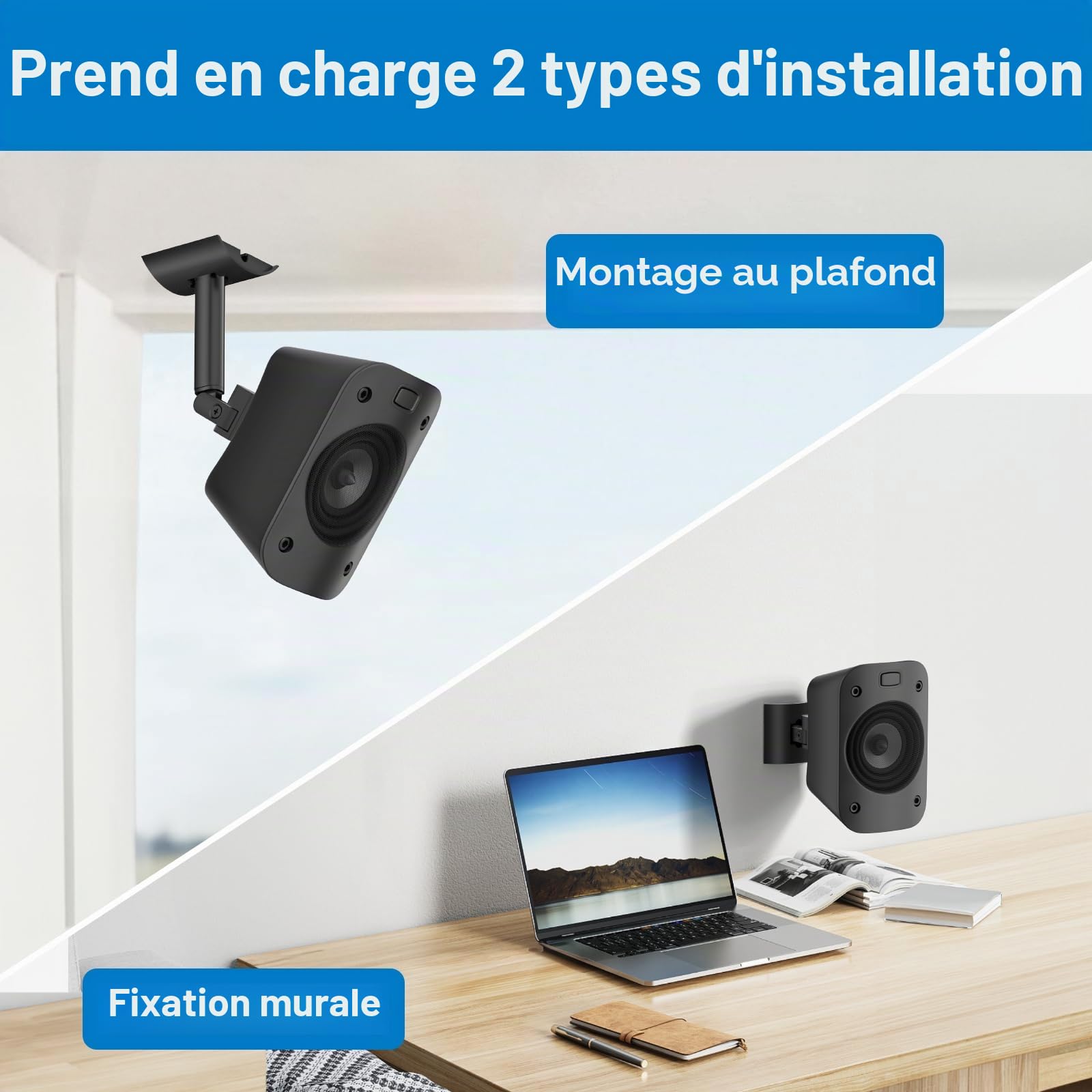 YIWAN Lot de 2 Supports muraux et de Plafond pour Haut-parleurs Satellite Logitech Z906 5.1 Surround Sound Syestem inclinable et pivotant