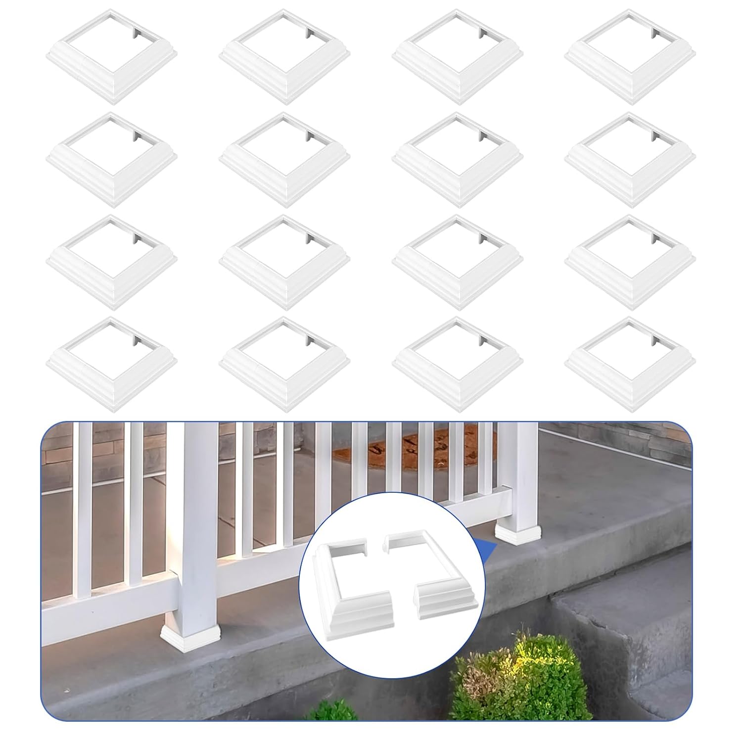 JarThenaAMCS 16Pcs Vinyl Post Skirt 4 x 4 Inch White Base Cover Split Style Fence Post Sleeve Reusable Column Wraps Deck Stairs Rails