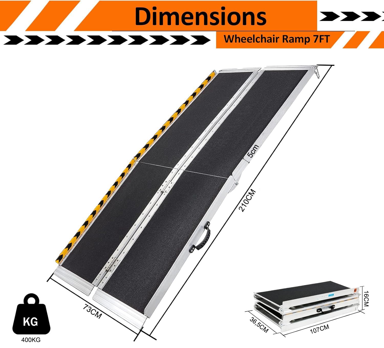 210cm x 73cm Rampas para Silla de Ruedas, Rampa Plegable para Minusválidos con Superficie Antideslizante, Capacidad de Carga de 400 kg