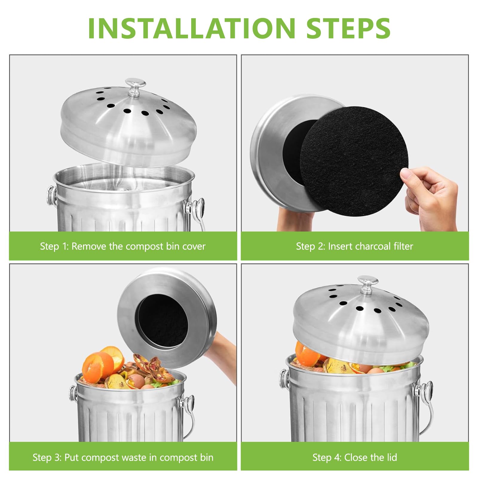 Filtres Compost Ronds à Charbon Actif Anti-Odeur 17 cm Lot de 4 Pièces