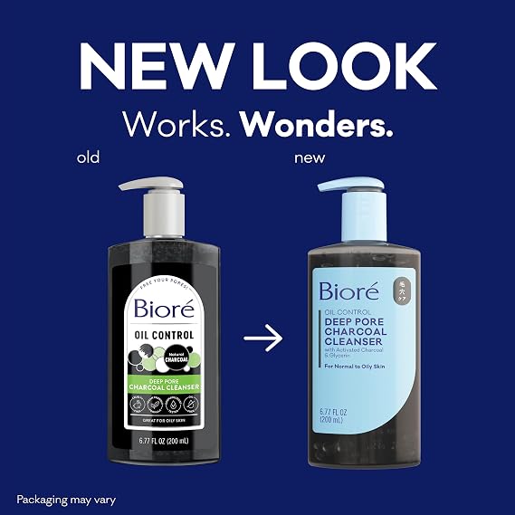 Biore Deep Pore Charcoal Face Wash, Daily Facial Cleanser for Dirt & Makeup Removal, for Oily Skin, 6.77 Oz