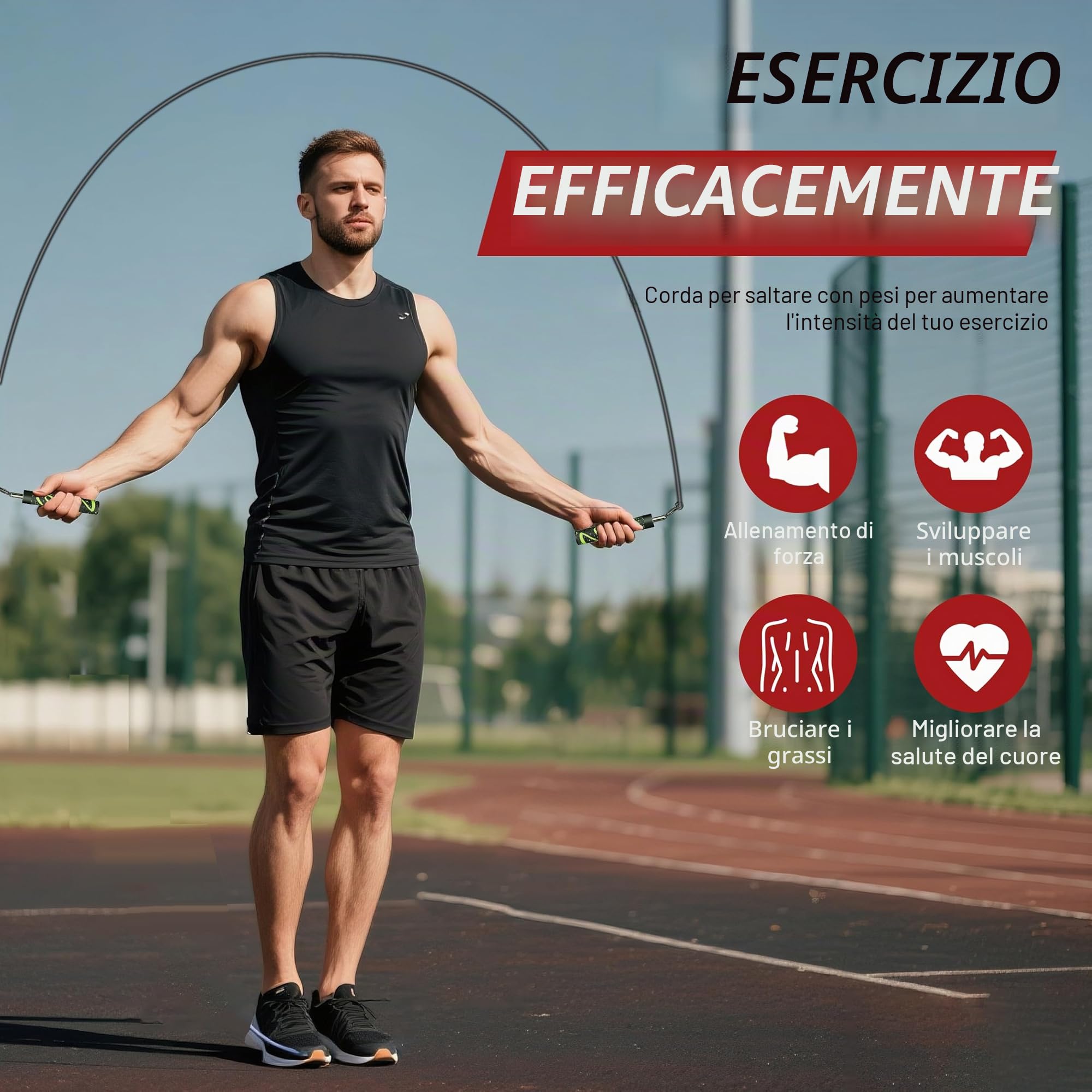 Corda per saltare ponderata per uomini e donne, intercambiabile da 1/2,3 kg, 1,8 kg, 1/2,9 kg, corda per saltare pesante, rotazione a 360 gradi, lunghezza regolabile, impugnatura ergonomica in