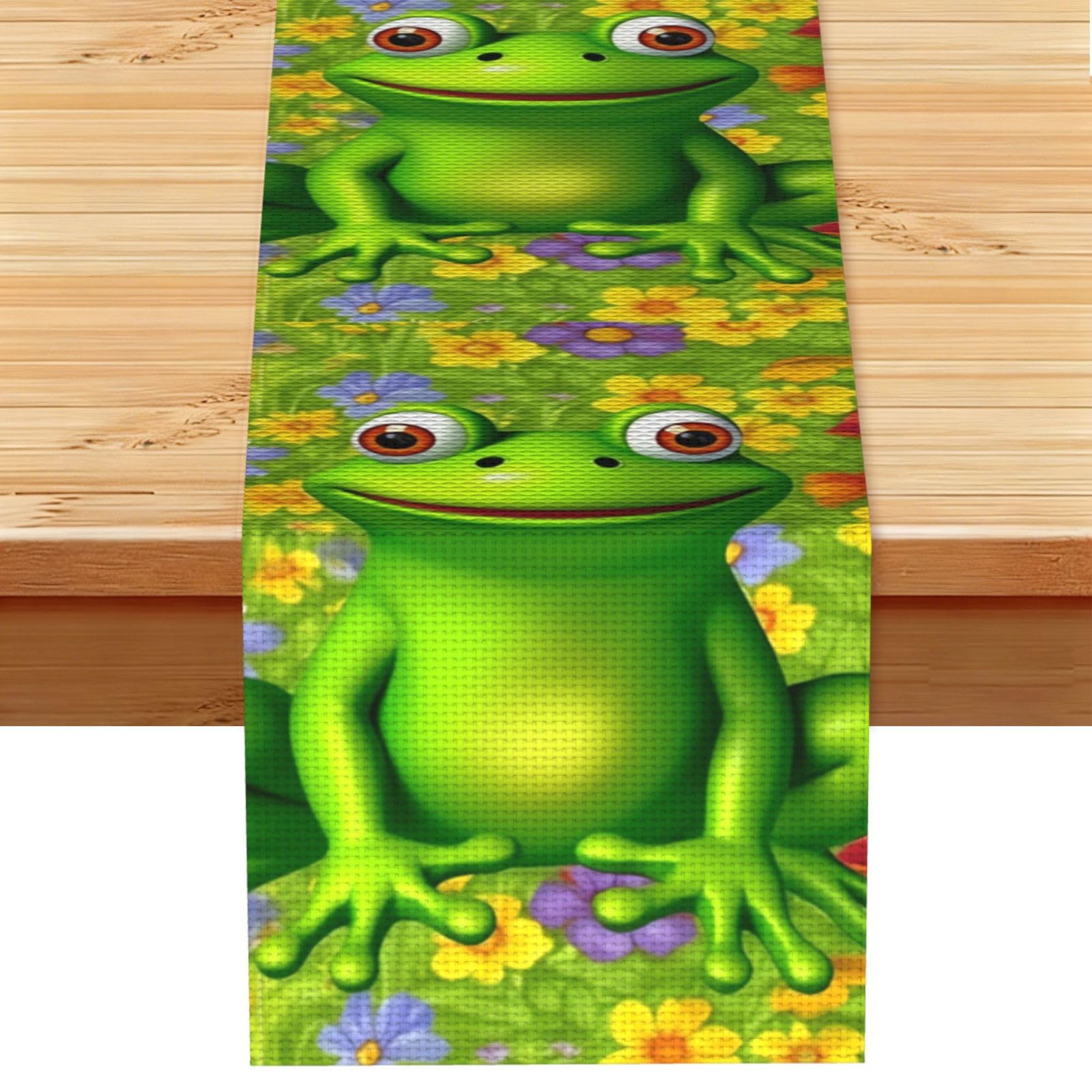 Frog Table Runner 13x72 Inch Cotton Linen Table Linen Washable Farmhouse Tablecloth Modern Abstract Art Kitchen Dinning Table Decoration for Home Party Decor