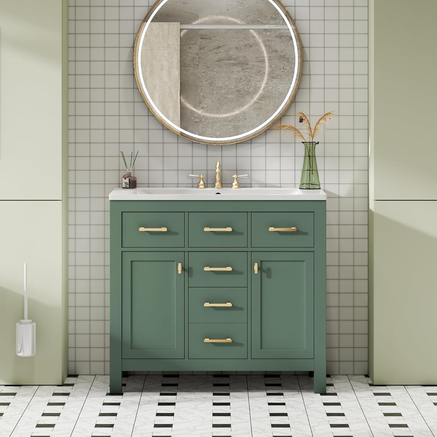 Dancongtea 36 inch Bathroom Vanity with Sink, Freestanding Storage Cabinet with 4 Drawers & 2 Soft-Close Doors, Green