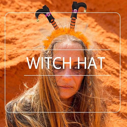 Miniatura 3 de Diadema de Halloween con pierna de bruja, banda para el pelo de encaje peludo, divertido disfraz para fiesta de Halloween, cosplay (naranja)