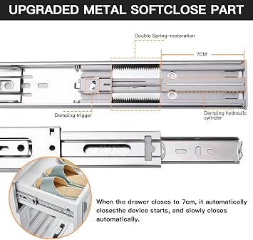 10 inch Soft Self Close Drawer Slides 6 Pairs (12pcs) Full Extension Ball Bearing 3 fold Full Stretch Side Mount Drawer Slides 100 LB Capacity Drawer Slide 10 Silver