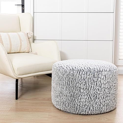 Miniatura 3 de Puf otomano de relleno para sala de estar, dormitorio, almacenamiento en el suelo, reposapiés, reposapiés otomano redondo, 20 x 20 x 12 pulgadas,