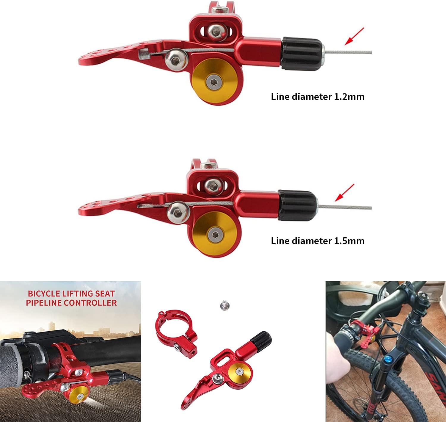 Adjustable Mountain Bike Seatpost Dropper Remote Lever w/ Wrenches, Aluminium Universal Bicycle Seatpost Remote Lever Shifter fit for 22.2 mm or 24 mm MTB Handlebar(Black -22.2cm)