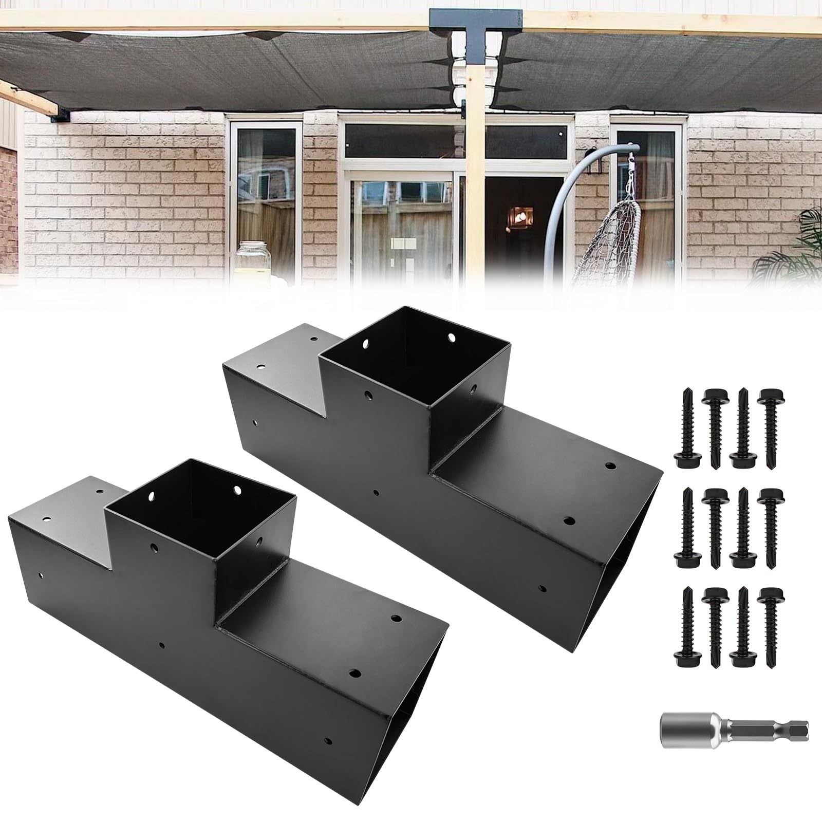 DIY Pergola Kit, 3 Way T-Bar Corner Brackets with Screws for Wood Beams, Pergola, Garden, Wooden Metal Gazebo (Set of 4)