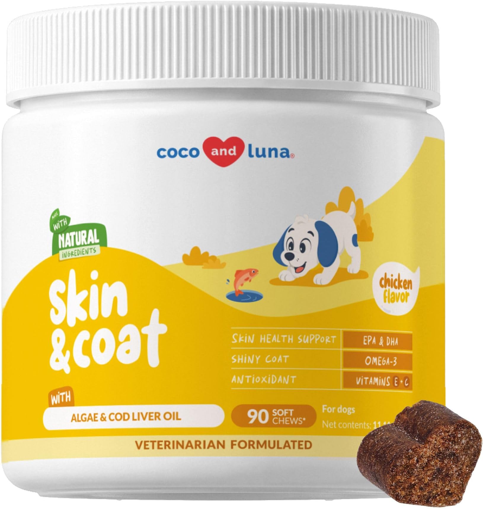 - Skin & Coat Supplement for Dogs, Omega 3 Fish Oil for Shedding & Dry Skin