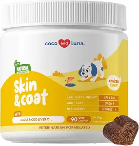 Skin & Coat Supplement for Dogs, Omega 3 Fish Oil for Shedding & Dry Skin