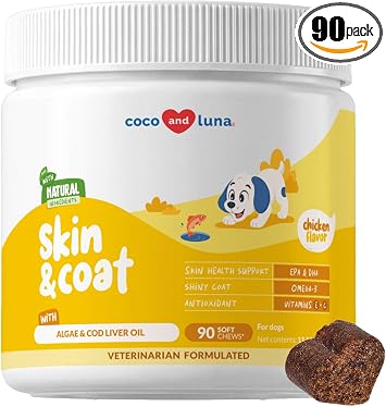 Skin & Coat Supplement for Dogs, Omega 3 Fish Oil for Shedding & Dry Skin
