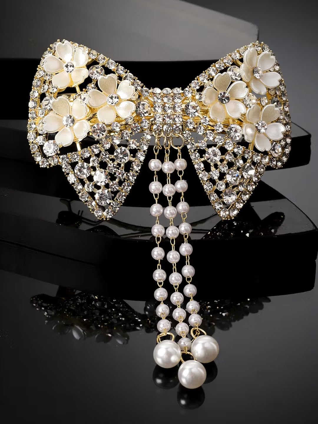 Ashkash 1pc Personality Elegant Fairy Rhinestone Bow Faux Pearl Tassel Elegant Hair Back Clip for Women (B0CGNH87K6) Amazon Price History, Amazon Price Tracker