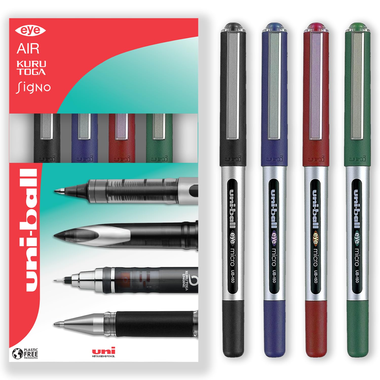 uni-ball Eye Micro UB-150E Gel Ink Pen - 0.5 mm - In Envelope Gift Packaging (Pack of 4, Mixed)
