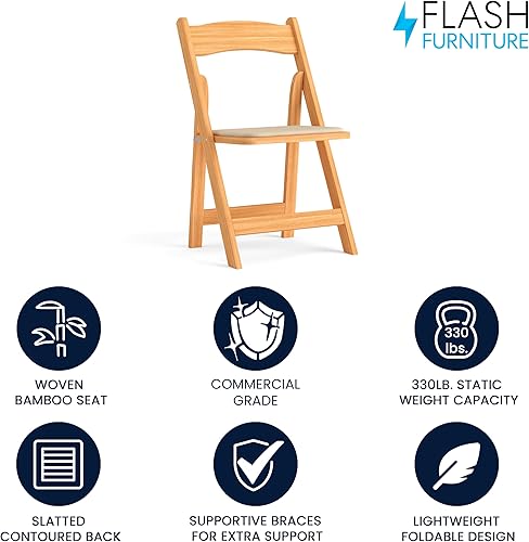 Miniatura 113 de HERCULES™ silla plegable de madera blanca, con asiento acolchado, Vinilo, Mahogany Mahogany,Negro -,Fruitwood,Natural,Blanco