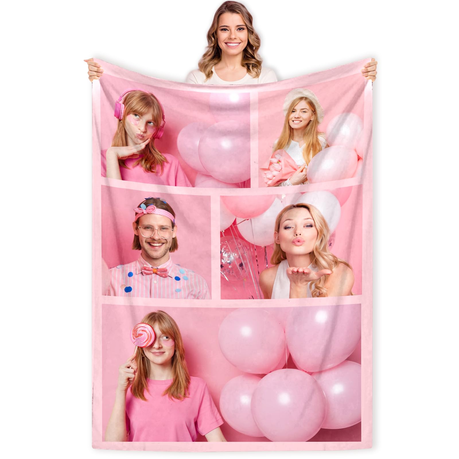 NIUBI Personalised Blanket with Photo, Customised Blankets with Photos Text, Flannel Blankets for Christmas Anniversary Birthday Gifts for Women Men Her Him Mum Dad (5 Photo)