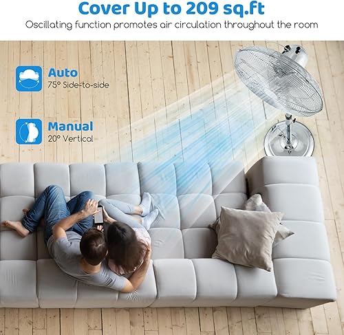 Miniatura 2 de Tangkula Ventilador de pedestal de metal de 16 pulgadas, ventilador de pie de metal industrial con altura ajustable, 3 velocidades, oscilación de