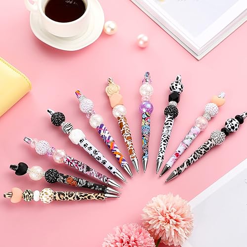 Miniatura 2 de Teling 50 Pcs Beadable Pens Plastic Assorted Bead Pens with Shaft Black Ink Bulk Beaded Ballpoint Pens for DIY Making Present Office Students