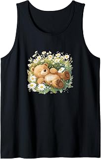 Smiling Bear in Meadow Costume for Flowers Season Lovers Tank Top