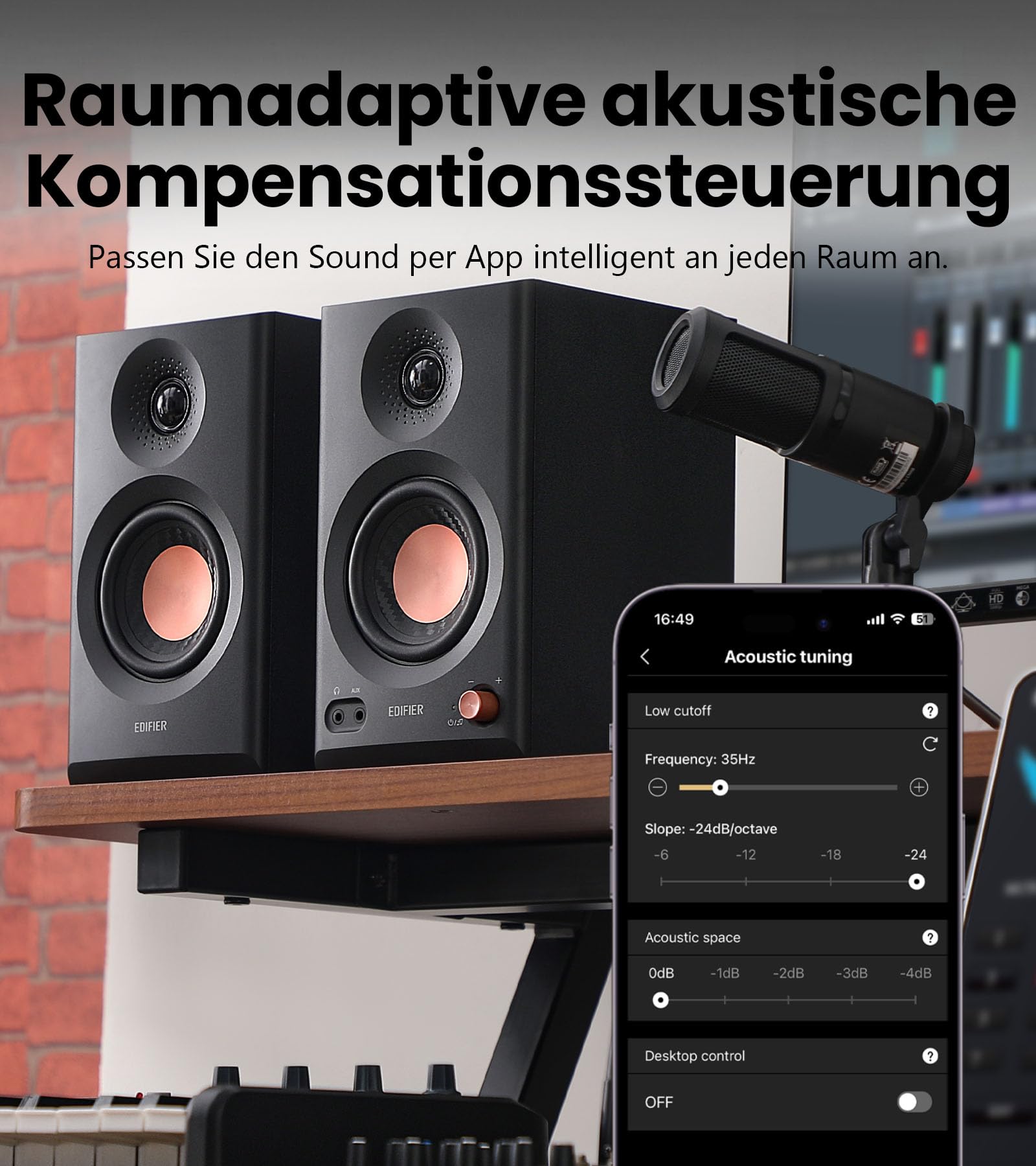 Edifier MR3 Kompakter Studio-Lautsprecher 2.0, Hi-Res Audio, Bluetooth V5.4, physische Steuerungen, RCA, AUX, Mobile App, 2 x 18 W, Schwarz