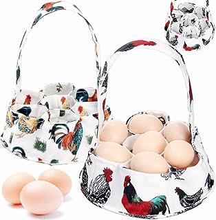 2 Pack Eggs Collecting Bags, Mini Canvas Eggs Gathering Basket with 7 Pouches, Easter Egg Collector for Chicken Hen Duck Goose Housewife Garden Transporting Storage(2 Styles)