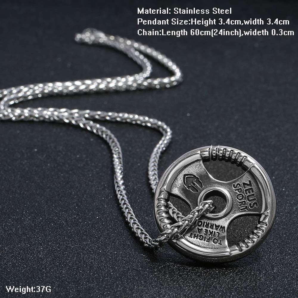FIZIZDH Fitness Dumbbell Stainless Steel Barbell Piece Pendant Necklace 24 inch Keel Link Chain Unisex - Image 2