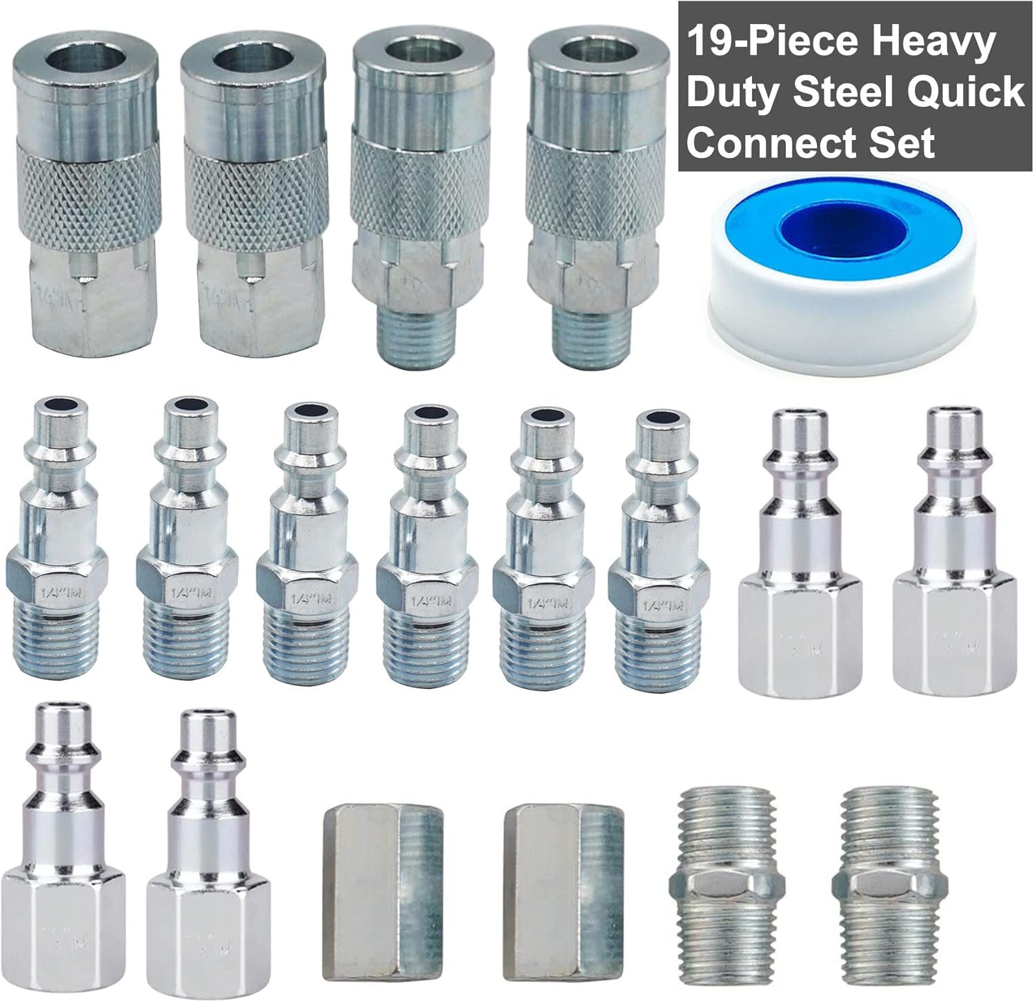 YOTOO 19 Pieces Air Hose Fittings, 1/4 NPT Industrial Air Coupler & Plug Kit
