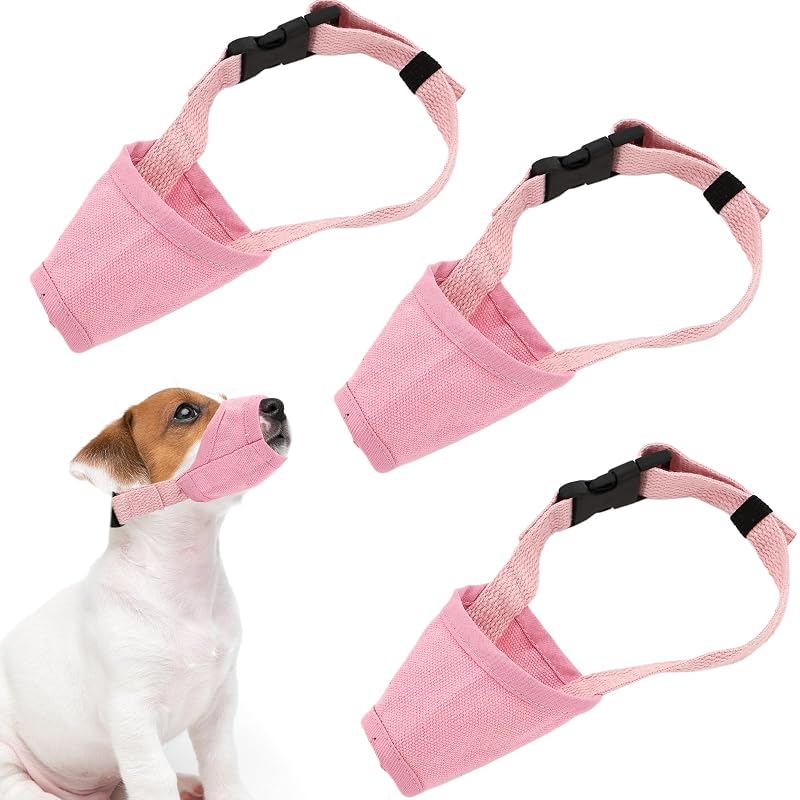 Focinheira respirável e ajustável para cães pequenos TURAOHU, algodão, rosa, pacote com 3