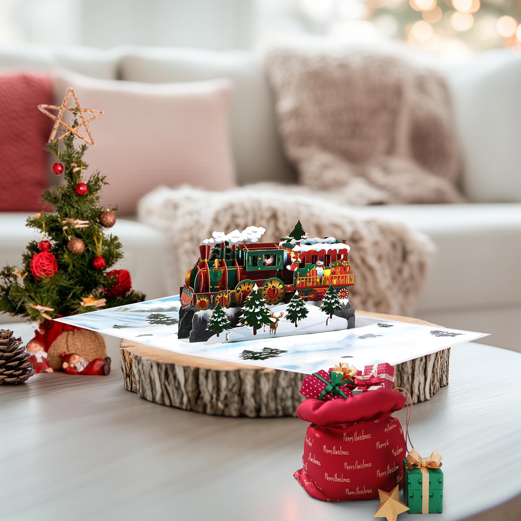Carte Pop-up 3D Train De Noël Avec Enveloppe - Carte De Vœux Animée Originale - Cadeau Pour Enfants Et Adultes