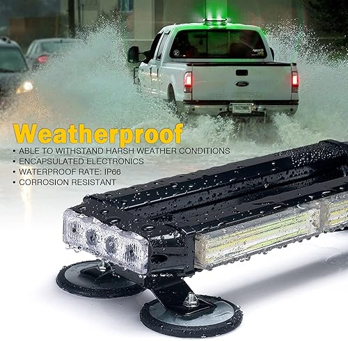 Miniatura 4 de Xprite Barra de luz LED estroboscópica COB blanca y verde, luz intermitente de doble cara, advertencia de peligro de advertencia de advertencia,