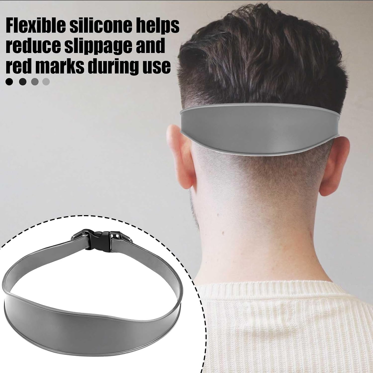 1PC Neckline Shaving Template for DIY Self Haircutting, Adjustable Hair Trimming Guide, Silicone Curved Haircut Band for Cleaning Straight Neck Hairline (Gray) image 3