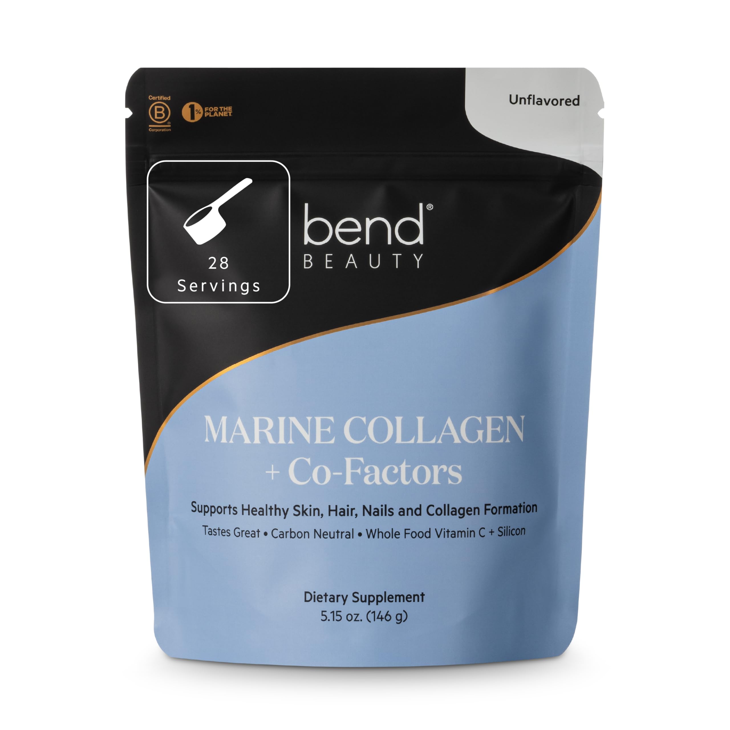 Bend Beauty Marine Collagen + Co-Factors | Unflavored Collagen Powder | Hydrolyzed Collagen Supplement | Fish Collagen Peptides + Silicon + Vitamin C | Supports Healthy Skin, Hair and Nails