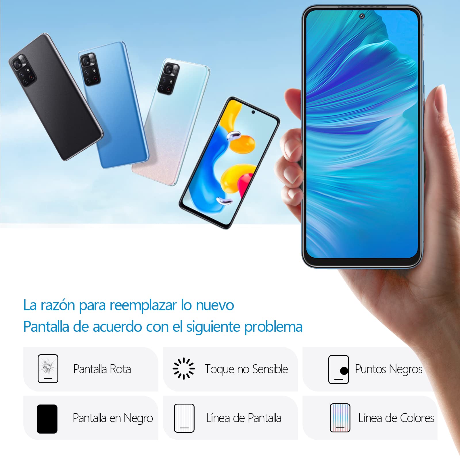 RongZy para Xiaomi Redmi Note 11S 2201117SG 2201117SI LCD+Pantalla Táctil Digitalizador Asamblea Reemplazo +Reparación Herramientas(Negro con Marco)