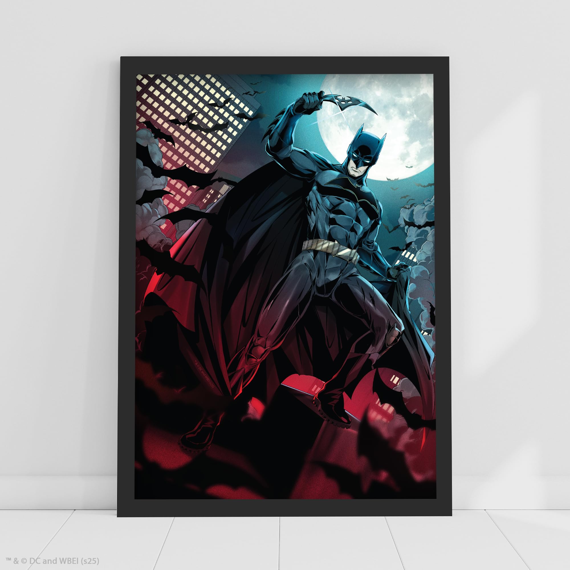 Themed Multicolour Batman Print - Batman Under Moon Poster Dc Superhero Wall Art (21Cm X 29.7Cm - A4)