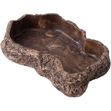 600ml Snake Water Bowl Reptile Food Dish Realistic Rock Texture Multi-use Bowl, Brown 8.9x6.50x1.77 Inch