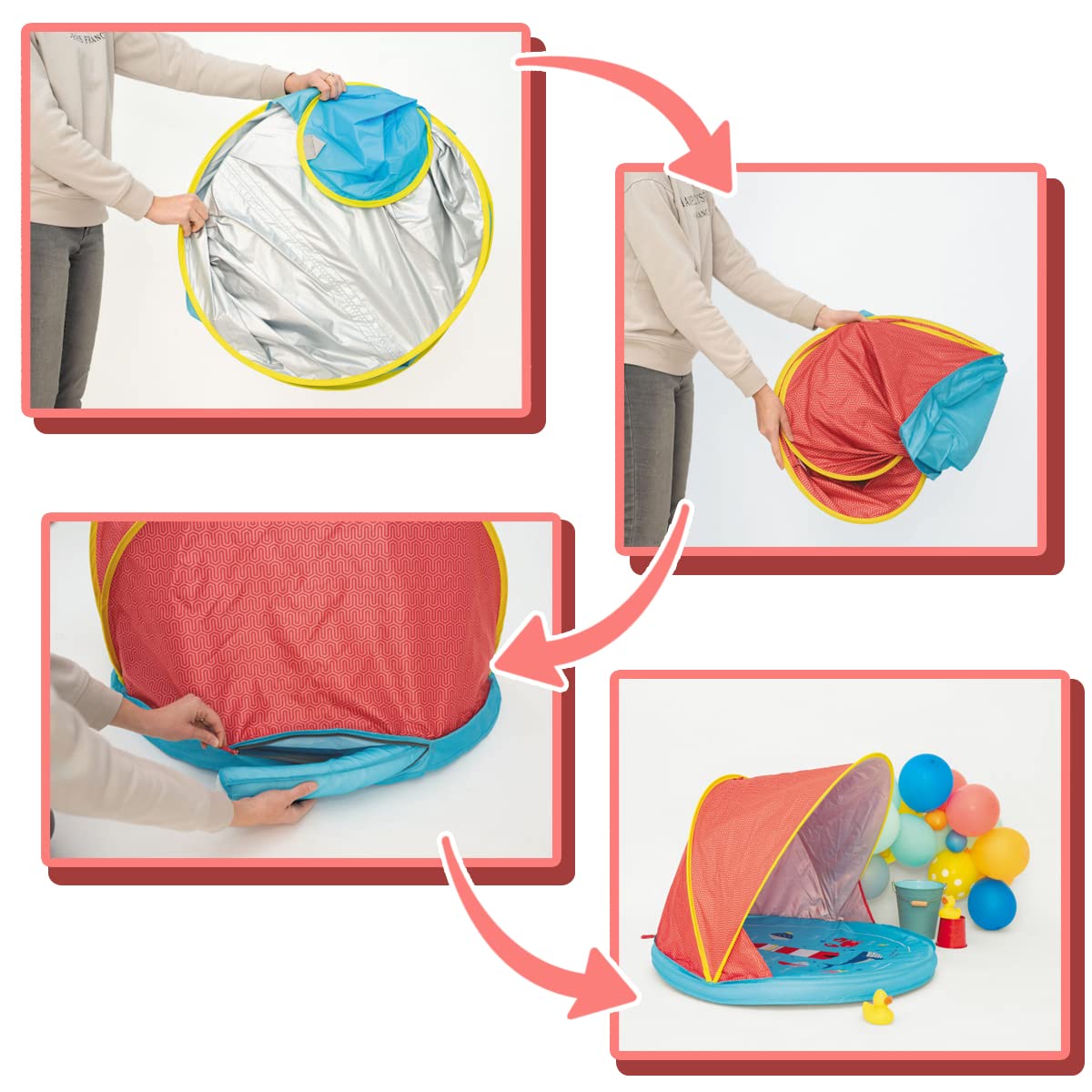 Olmitos – Tienda Pop UP de bebé para Playa y jardín– Manta/Parasol Protector de Sol y Viento – Plegable Compacto Muy Ligero – Incluye Funda y Ganchos para el Suelo