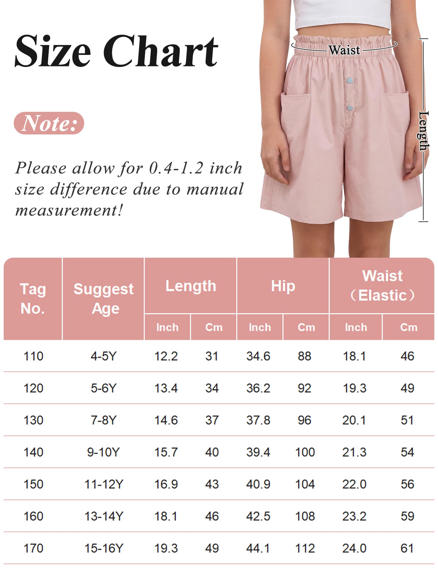 Short d'été Fille Pantalon Court Décontracté Jambes Larges Shorts Taille Élastique Léger Short à Volants Respirant 4-16 Ans