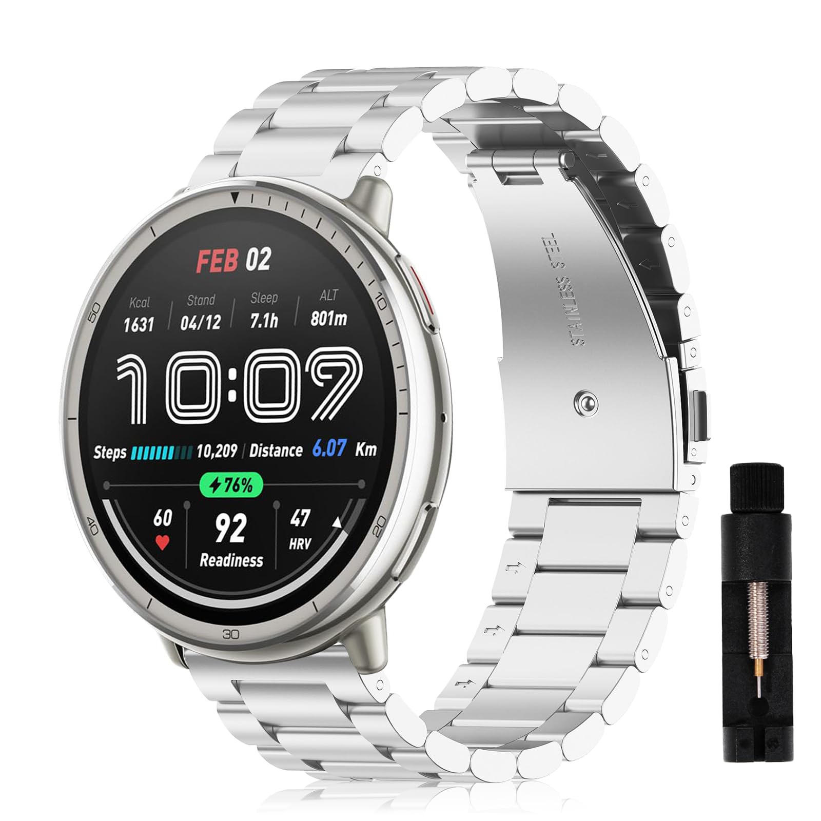 Correa para Amazfit Active 2/2 Square/Active/GTR Mini/GTS 4 Mini/GTS 4 3 2Mini 2e 2 1, Metal 20mm Pulsera de Repuesto de Acero Inoxidable para Bip 3 Pro/Bip 3/Bip Lite Mujer Hombre