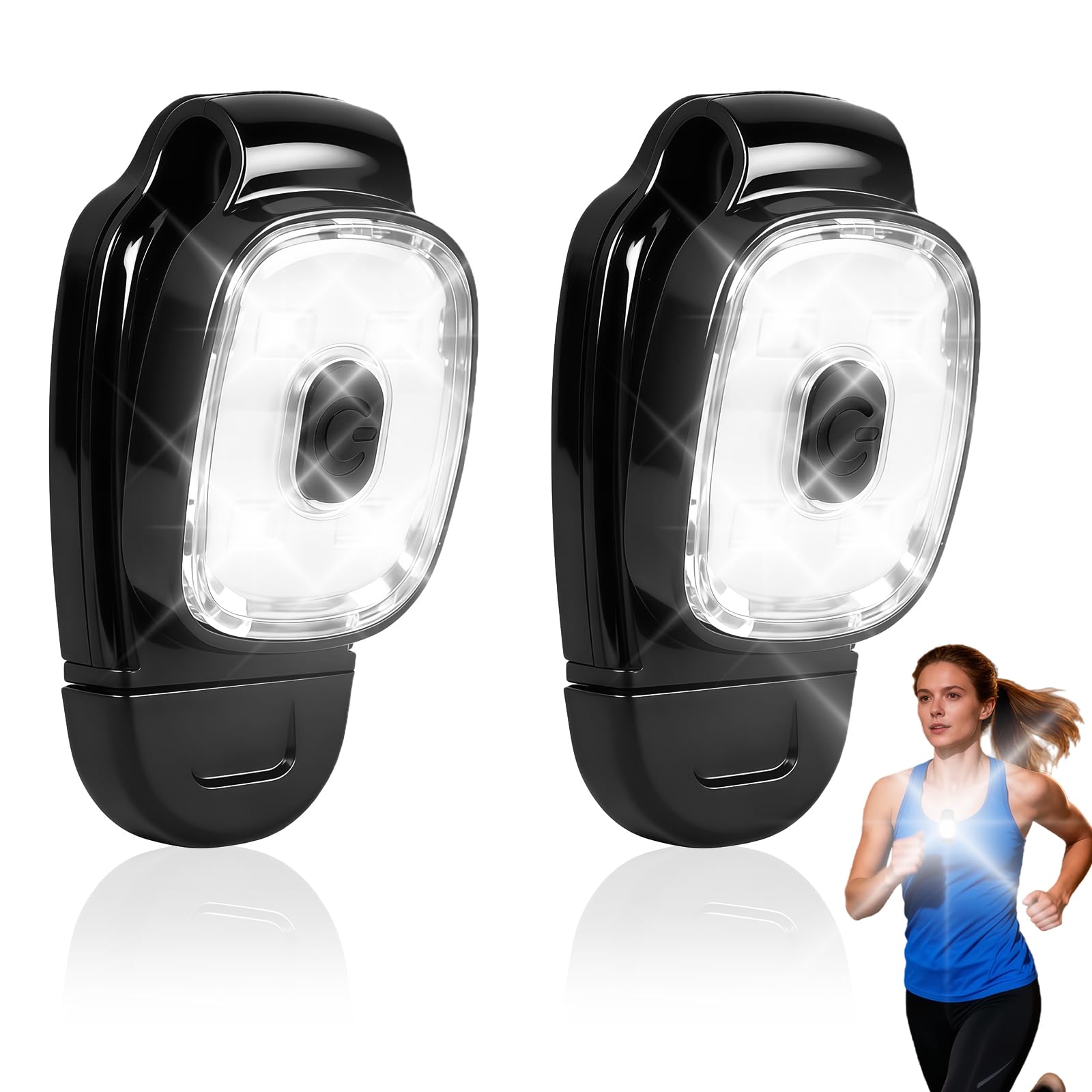 ingoodtle 2 Pack Clip On Torch,USB Rechargeable LED Running Lights
