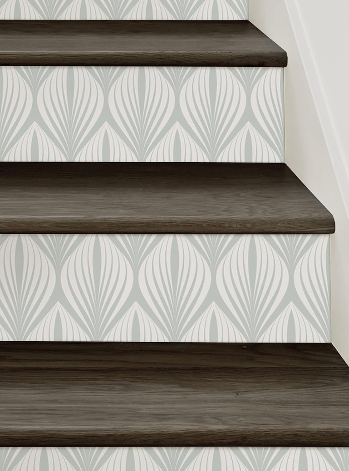 Elegant Modern Leaves Peel and Stick Stair Riser Strips (15 Pack - 48" w x 6.5" h, Sage)