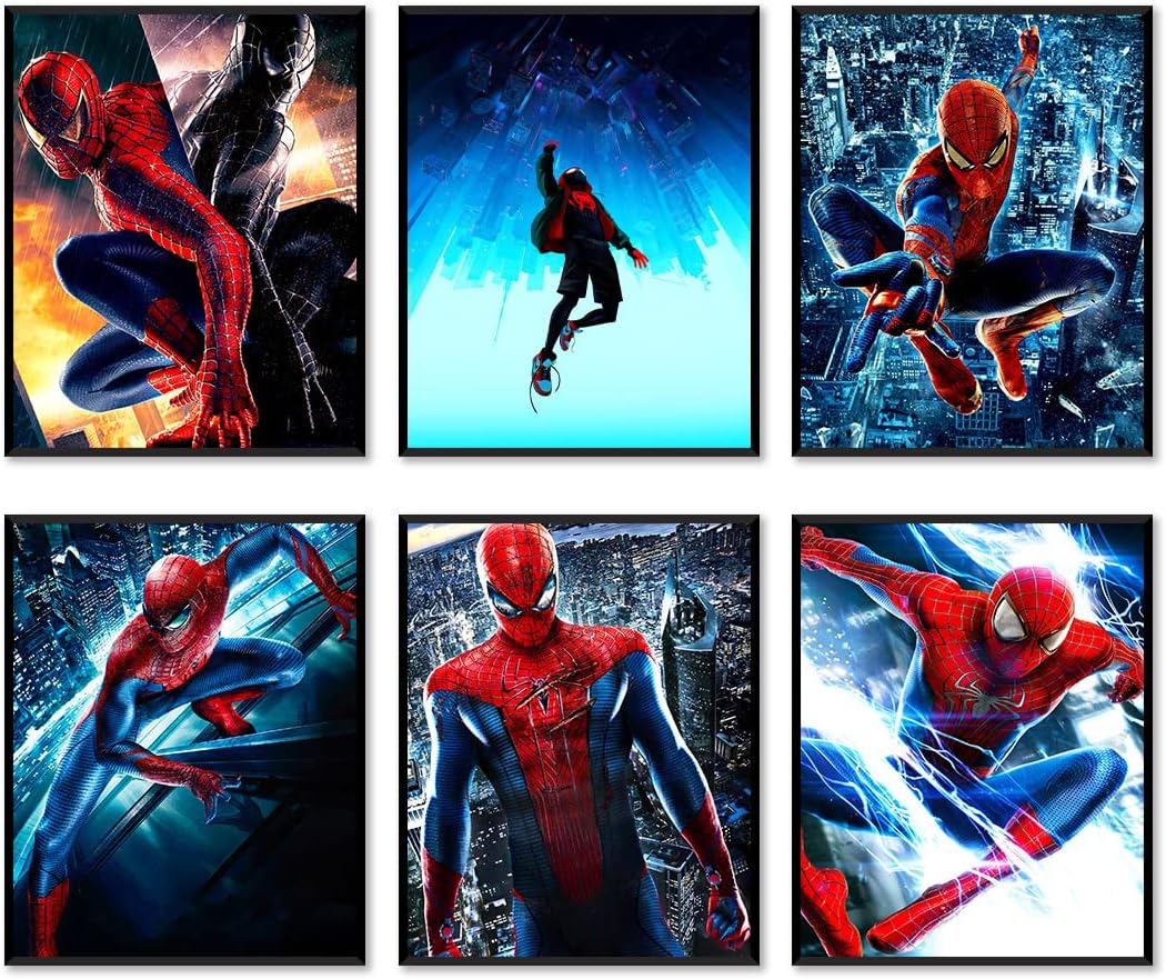 Spider Poster Themed Art Paintings Set of 6 8" X 10