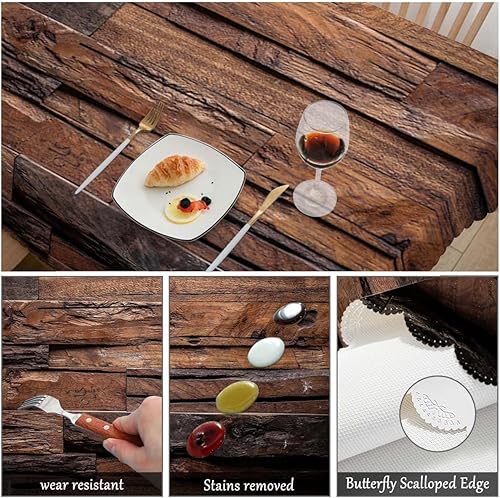 Miniatura 6 de Swono Mantel rectangular de madera natural, vintage, de madera natural, mantel de pícnic, lavable, a cuadros, para cocina, cena de vacaciones,